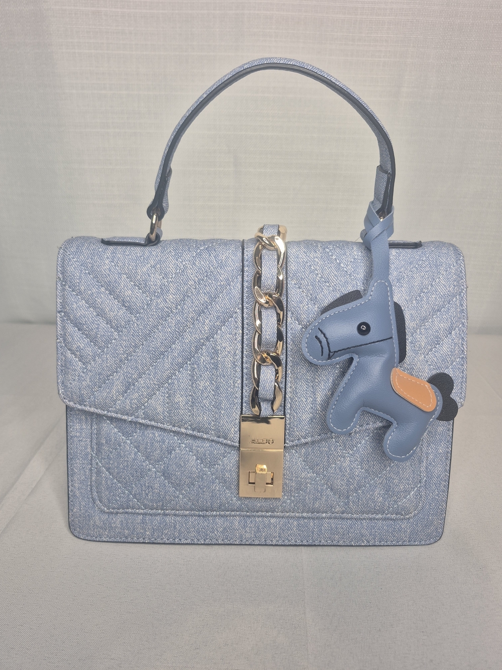 Aldo Quilted Light Blue Top-Handle Satchel with Charm NWT - Picture 3 of 14